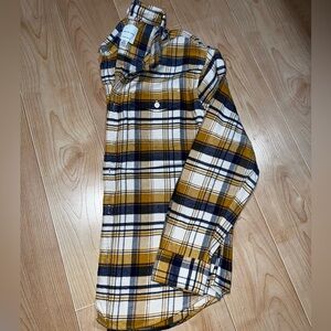 American Eagle Outfitters Yellow and Blue Plaid Casual Button Down Shirt